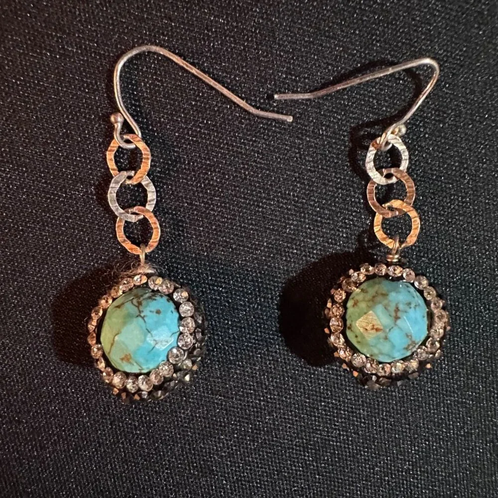 Keren Creations Turquoise Necklace & Earrings Jewelry Set With Crystal Accents - Picture 4 of 9